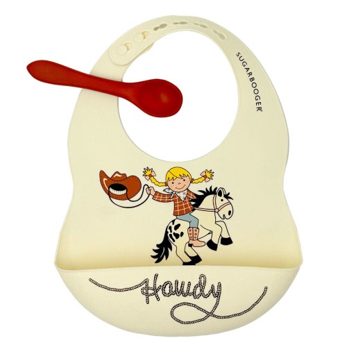 Fresh & Messy Silicone Bib & Spoon Set - Howdy Cowgirl