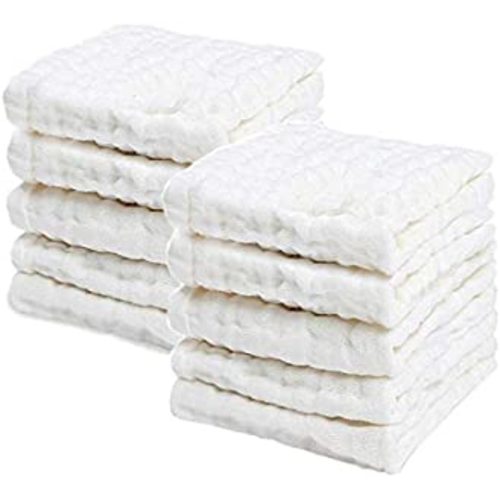 PPOGOO Baby Muslin Washcloths Natural Purified Cotton Baby Wipes Soft Newborn Baby Face Towel 10 Pack Multipurpose