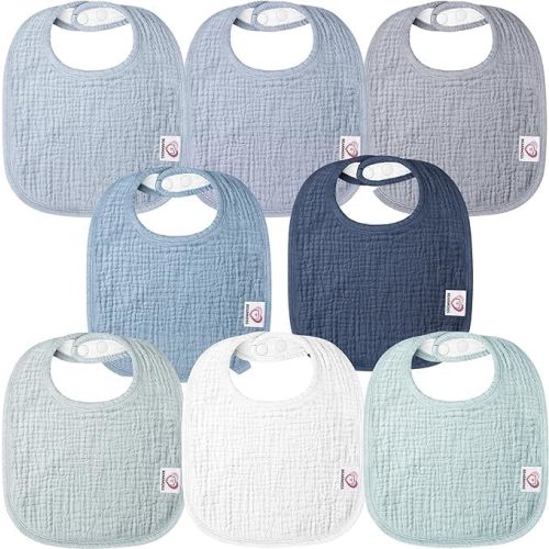 100% Cotton Muslin Baby Drooling Bibs 8-Pack Adjustable Bandana Bibs for Baby Girls Boys Drooling and Teething