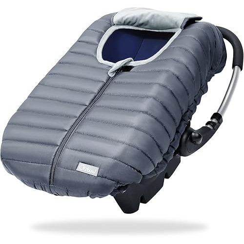 Orzbow Winter Car Seat Cover - Baby Car Seat Cocoon Cover for Boys & Girls, Warm Plush Carseat Canopy Cover to Protect Baby from Wind, Waterproof, Universal Fit for Infant Car Seat, Grey