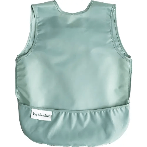 Tiny Twinkle Mess Proof Baby Bib - Waterproof & Lightweight Baby-Led Weaning Apron | 100% Recycled Polyester, Easy Clean & Machine Washable (Sage Green, Small 6-24 Months)