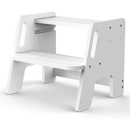 Toddler Step Stool, Wooden Height-Adjustable 2-Step Stool for Kids, Potty Training Stool with Handles for Bathroom Sink, Kitchen, Bedroom-White