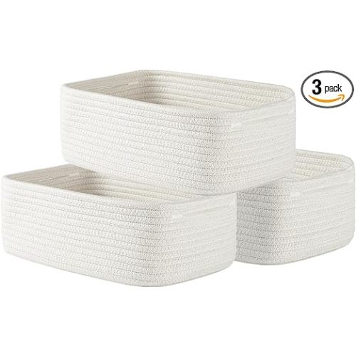 KALLAX Small Woven Basket, 12 x 8 x 4.5 Inches, Storage Basket for Organizing, Cute Small Rope Shelf Closet Cube Storage Bins Baskets for Shelves, Dog Toy Gift Baskets Empty, 3 Packs, Off White