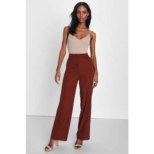 So Get This Rust Brown High-Waisted Wide-Leg Trouser Pants