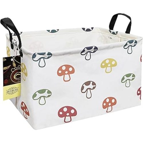 HUNRUNG Rectangle Storage Basket Cute Canvas Organizer Bin for Pet/Children Toys, Books, Clothes Perfect for Rooms/Playroom(REC-Color Mushroom)