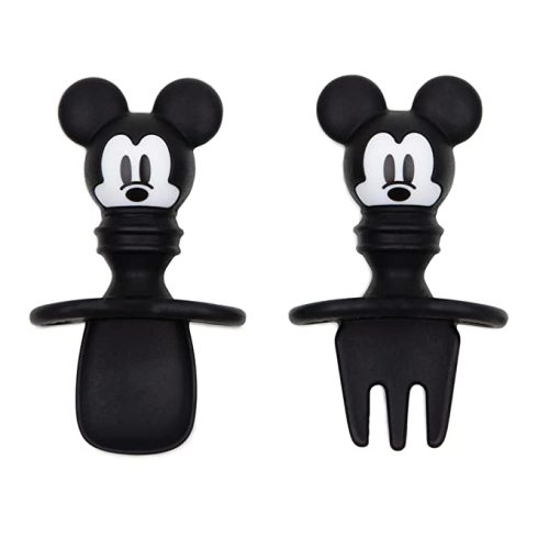 Bumkins Utensils, Disney Silicone Chewtensils, Baby Fork and Spoon Set, Training Utensils, Baby Led Weaning Stage 1 for Ages 6 Months+, Mickey Mouse
