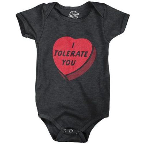 I Tolerate You Baby Bodysuit Funny Valentines Day Candy Heart Graphic Jumper - Crazy Dog Baby Bodysuit Black Newborn
