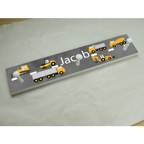Personalized Coat Rack for Kids, Construction, Peg Rack, Towel Rack, Nursery Decor, Bedroom Decor, Coat Hook, Towel Hook