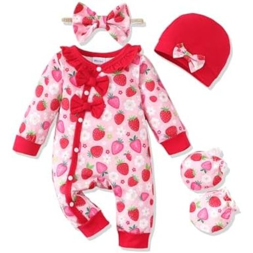 Mikrdoo Baby Girl Clothes Preemie Newborn Coming Home Fall Winter Outfit Knit Jumpsuit Ruffle Romper with Headband