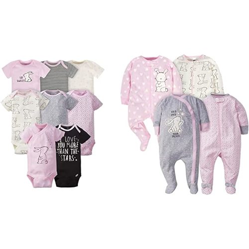 Gerber 8-pack Short Sleeve Onesies and 4-Pack Sleep 'N Play Clothing Bundle