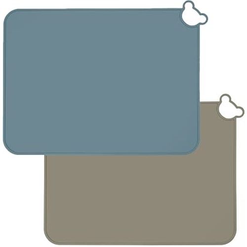 PandaEar 2 Pack Silicone Placemats for Baby Kids, Food Grade Non-Slip Eating Table Mats Portable Toddler Placemats for Dining Table & Restaurants -Blue & Brown