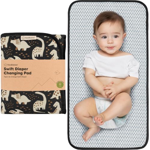 KeaBabies Portable Diaper Changing Pad, Easy Wipe Clean - Foldable Waterproof Baby Changing Mat for Diaper Bag, Compact, Lightweight, 25x13 Newborn, Infant, Baby Changer Travel Essential (Dino Ridge)