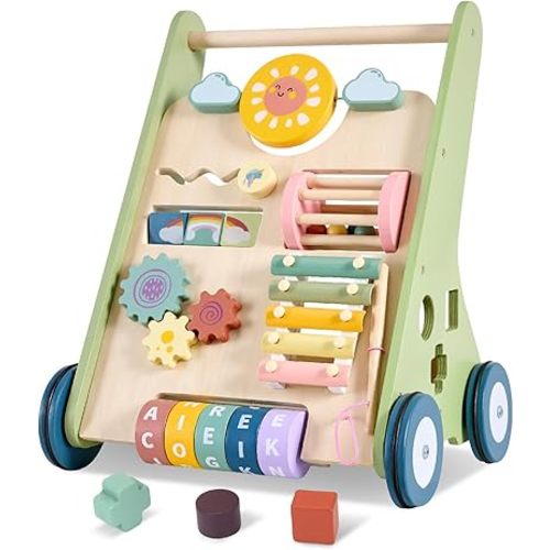 Baby Push Walker, Wooden Baby Walker with Wheels, Montessori Push Walker for Babies 6-12 Months, Push Walking Toys for Boys&Girls 1 Year Old, Gifts for Toddler