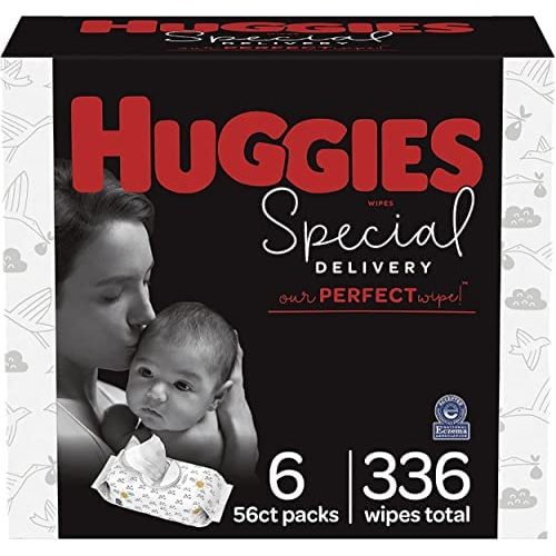 Hypoallergenic Baby Wipes, Unscented, Huggies Special Delivery Baby Diaper Wipes, Safe for Sensitive Skin, 99% Purified Water, 6 Push Button Packs (336 Wipes Total)