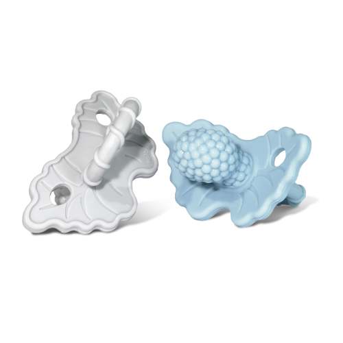 RaZbaby RaZberry Teether 3m+ (2 Pack) - Soft Silicone, BPA Free, Easy-to-Hold - Blue/Grey
