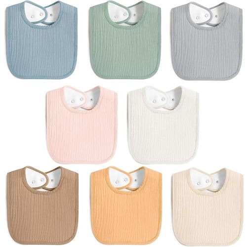 MairMore 8 Pack Muslin 100% Cotton Baby Bibs for Unisex, Soft and Absorbent Gender Neutral Set for Feeding and Drooling - Honey Orange