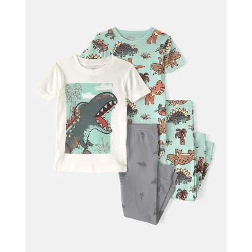 Toddler Boy Dinosaur 100% Cotton Snug Fit 4-Piece Pajama Set - Blue/Grey | Carter's