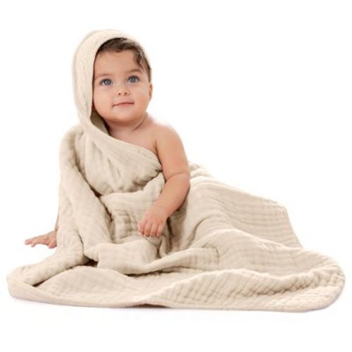Comfy Cubs Hooded Baby Towels - 6 Layer, 100% Muslin Cotton - Large 32 X 32 Inch - 1-pack, Blush