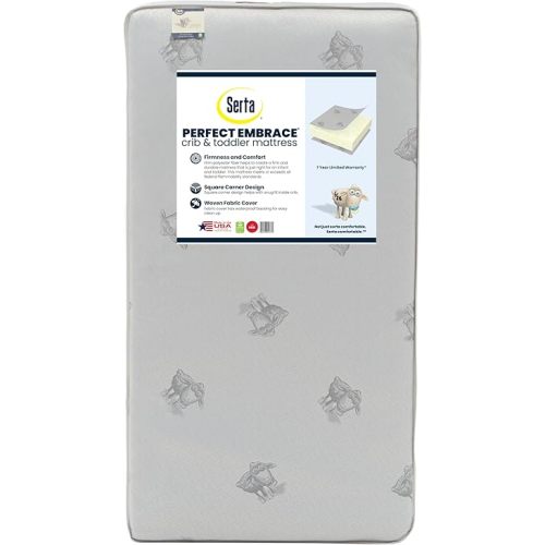 Serta Perfect Embrace Crib and Toddler Mattress - Breathable Fiber Core - GREENGUARD Gold Certified -7 Year Warranty - Made in USA