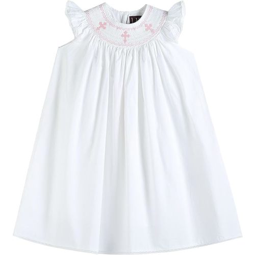 Lil cactus Baby Girls Smocked Bishop Dress - 6-12 Months - White Pink Cross