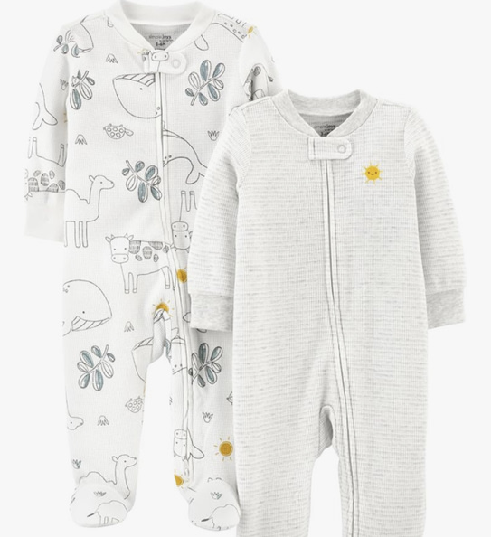 Simple Joys by Carter's unisex-baby 2-way Zip Thermal Footed Sleep and Play, Pack of 2