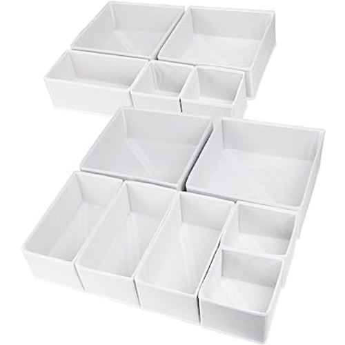 12 Pack Drawer Organizers for Clothing, Foldable Clothes Drawer Organizer for Underwear, Folded Clothes, Baby Clothing, Socks, Bra, Towels, Ties - Multi-pack Clothes Organizer Storage Box (White)