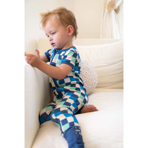 BLUE MULTICOLOR CHECKER | ZIPPER ONE PIECE