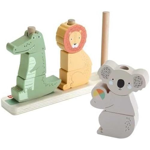 Fisher-Price Wood Baby Toy Stack & Sort Animals, 10 Wooden Pieces for Developmental Play for Infants & Toddlers Ages 1+ Years