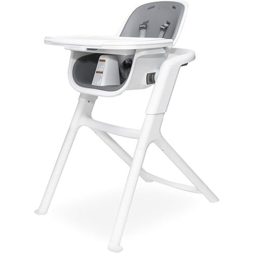 4moms Connect High Chair, One-Handed Magnetic Tray Attachment, White/Grey