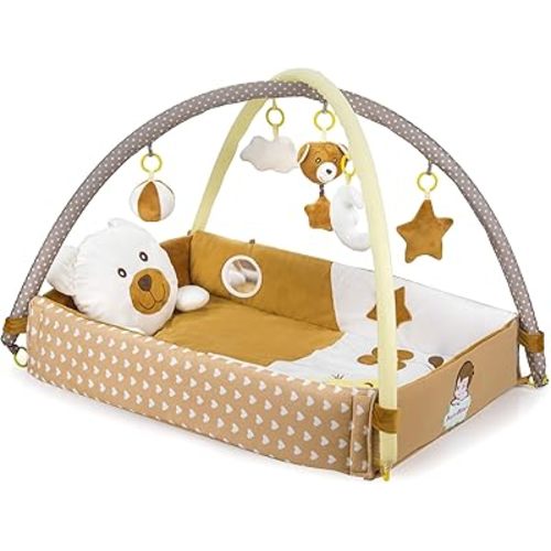 Baby Play Gym & Activity Mat for Boys Unisex with Developmental Hanging Toys for Infants Toddlers and Newborns Ages 0 + (Brown)