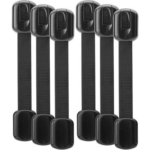 Bates- Child Safety Strap Locks, 6 Pack, Black Baby Cabinet Locks, Toilet Locks Baby Proof, Child Proof Drawer Locks, Cabinet Baby Locks for Cabinets, Child Proof Cabinet Locks, Drawer Child Locks