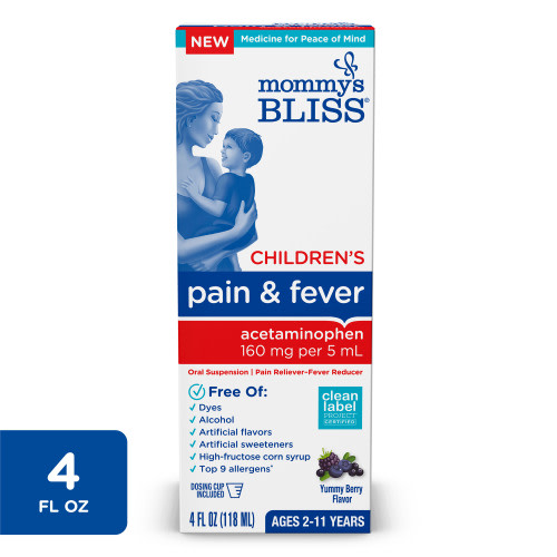 Mommy’s Bliss® Children's Pain + Fever Relief Liquid, Acetaminophen, Berry Flavor, over-the-Counter, 4 fl oz
