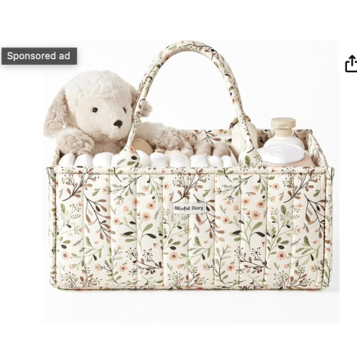 Blissful Diary Floral Diaper Caddy Organizer, Stylish Nursery Storage Basket, Diaper Bag,Gift for Baby Shower, Baby Registry Must Have, Newborn Essentials, Pastoral Daisy