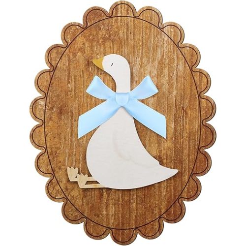 Weysat Goose Nursery Decor Wooden Vintage One Silly Goose Wall Art with Real Bow, Funny Animal Duck Picture Wall Farmhouse Geese Poster Artwork for Nursery Room Decor(Blue)
