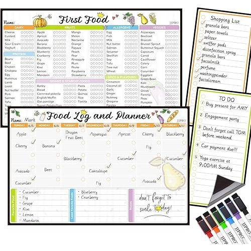 JJPRO Baby First Foods Tracker Fridge Magnet, Daily Food Log Meal Planner, 100 Foods Before 1 Checklist, Baby Daily Log Whiteboard, First Food Tracker for Refrigerator