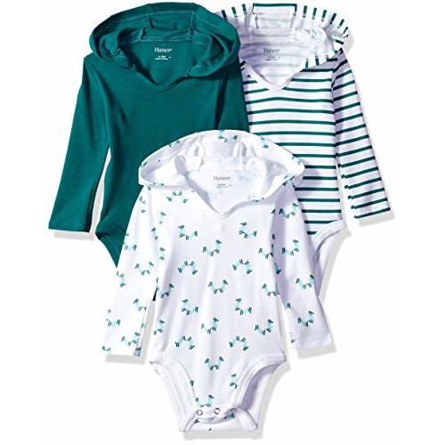 Hanes Baby and Toddler Ultimate Flexy Long Sleeve Bodysuit Hoodie (3 Pack)