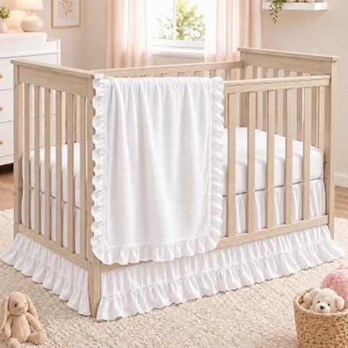 Hahafelt 3 Pieces Boho Ruffle Crib Bedding Set for Girls Cute