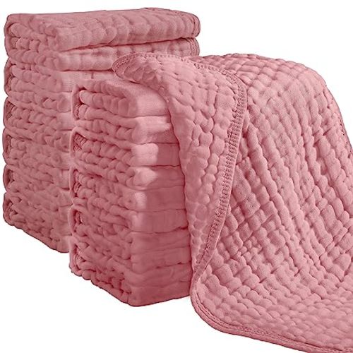 Looxii Muslin Burp Cloths 100% Cotton Muslin Cloths 12 Pack Large 20''x10'' Extra Soft and Absorbent Baby Burping Cloth for Boys and Girls (Bean Paste)
