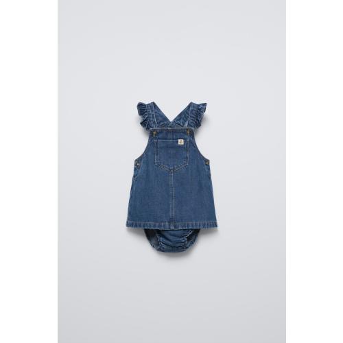DENIM PINAFORE DRESS AND BOTTOMS - Mid-blue | ZARA United States