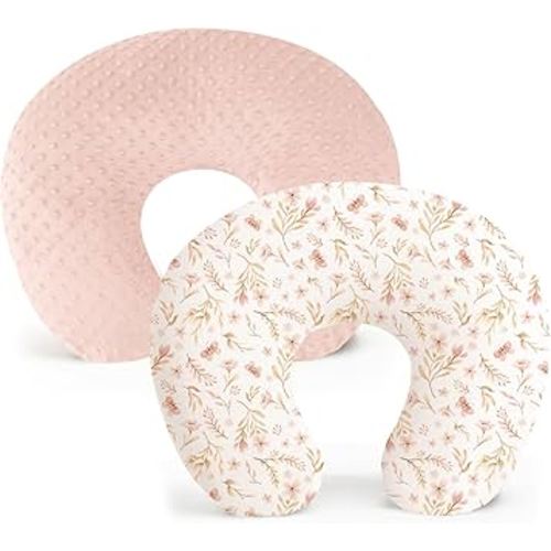 Konssy 2 Pack Nursing Pillow Covers, Soft and Comfortable Nursing Cover for Breastfeeding Pillows, Pillow Slipcover for Baby Girls Boys Newborn(Pink, Pink Spring)