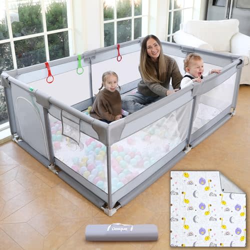 Desque Baby Playpen with Mat, Large 71x47 Playpen for Babies & Toddlers – Indoor Outdoor Baby Play Yard with Breathable Mesh