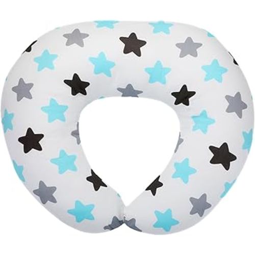 babyboat Nursing Pillow for Breastfeeding Breathable Breast Feeding Pillow with Removable Cover, Blue Star Pattern Feeding Pillow for Tummy Time and Bottle