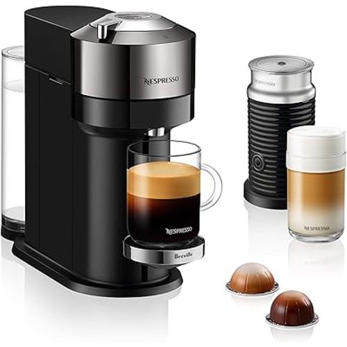 Nespresso Vertuo Next Deluxe Coffee and Espresso Maker, Pure Chrome with Aeroccino Milk Frother,1.1 liter, Black