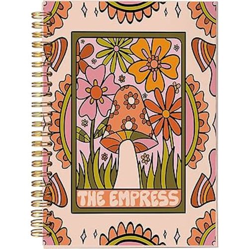 The Empress Tarot Card Retro Groovy Mudroom Daisy Floral Lined Spiral Journal Notebook 8.3×5.5 Inches Hardcover College Ruled Notebook for Work Note Taking Journaling,Gifts for Tarot Lovers