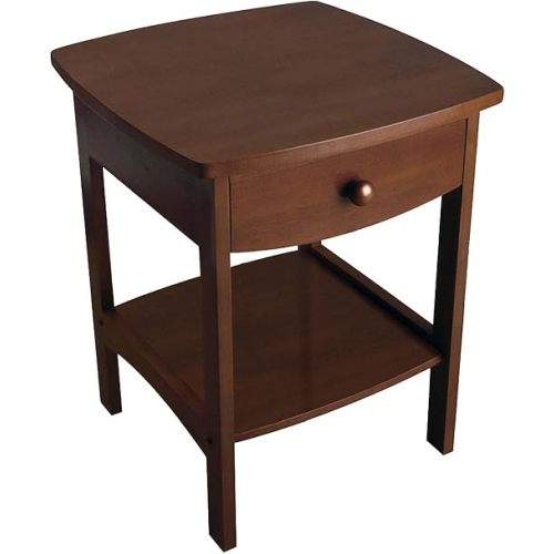 Winsome 22 x 18 x 18-Inch Wood Curved End Table/Night Stand with One Drawer, Brown (94918)