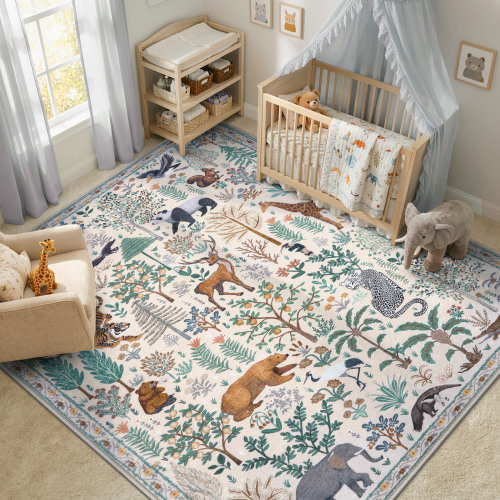 Charlton Home® Goldene Jungle Animal Washable Rugs for Kids Room Bedroom, Soft Non Slip Area Rug for Nursery & Reviews | Wayfair