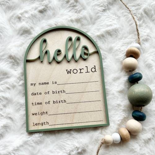 Hello World Birth Announcement, Newborn Baby Name Sign, Birth Announcement Plaque, Baby Arrival Hospital Sign, Welcome To The World Sign