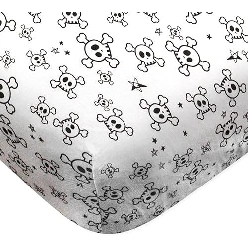 HonestBaby Fitted Crib Sheets Fits Standard Mattress Bassinet, Mini Prints 100% Organic Cotton Baby Boys, Girls, Unisex, Tossed Skulls, One Size