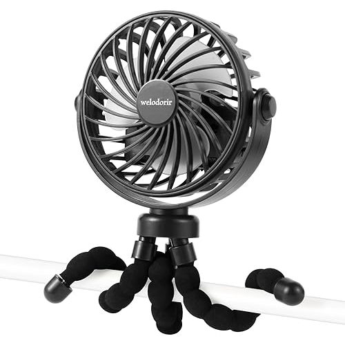 Rechargeable Stroller Fan Portable USB Small Handheld Mini Car Seat Clip On Fan With Flexible Tripod 3 Speed 360° Rotate for Push Chair Crib Office Treadmill Bike and Travel