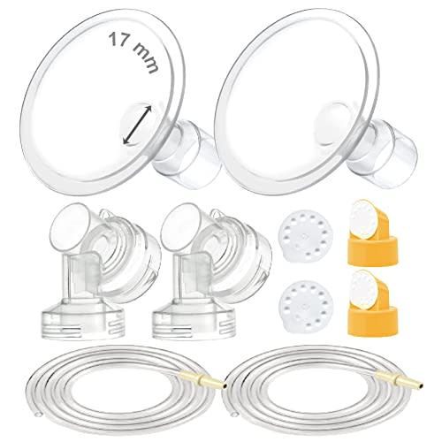 Maymom Breast Pump Kit Compatible with Medela Pump in Style Advanced Pump; 2xTwo-Piece 17mm Breastshield, 2 Valve, 4 Membrane, 2 Replacement Tubing; Replacement Part for Medela Shield, Medela Valve